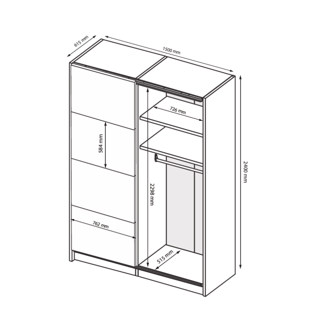 Шкаф-купе с зеркалом 1,5x2,4 Белла / Bella Глянец Белый MiroMark BL-84-WB