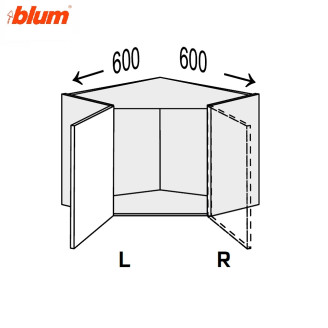 Кухонна секція Міленіум верхня Кут 45° 600х600/360 1дв Pro Blum Ліва ML-193W/9003L MiroMark