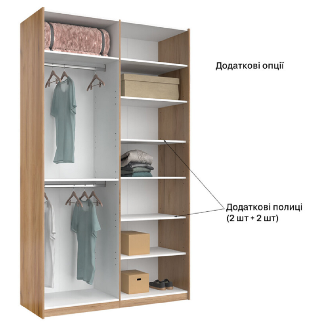 Шафа-купе без дзеркала 1,5*2,4 Асті / Asti Глянець Білий - Дуб Крафт MiroMark AS-88-WB
