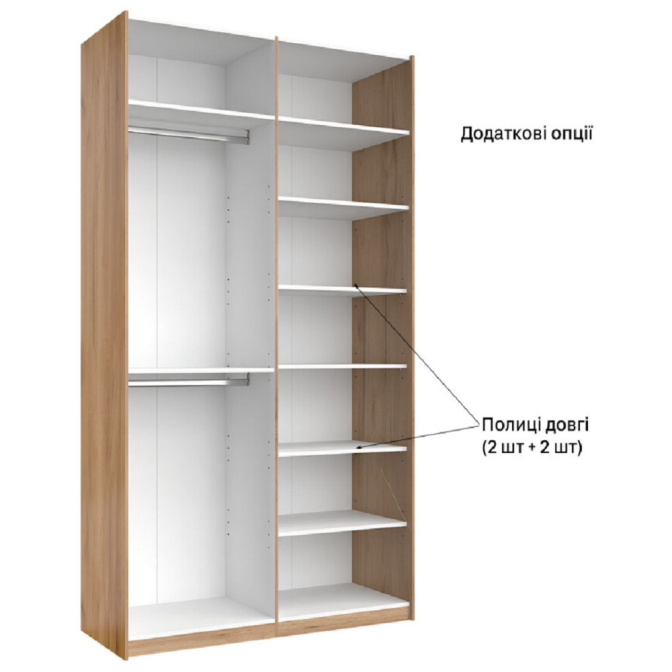 Шафа-купе без дзеркала 1,5*2,4 Асті / Asti Глянець Білий - Дуб Крафт MiroMark AS-88-WB