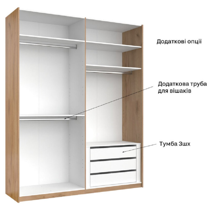Шафа-купе без дзеркала 2,0*2,4 Асті / Asti Глянець Білий - Дуб Крафт MiroMark AS-89-WB
