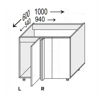 Кухонна секція нижня Міленіум Кут Н 90° 1000х600/820 1дв Права ML-098W/9003R MiroMark