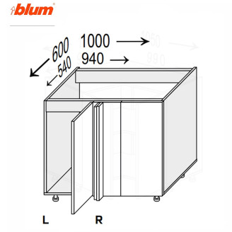 Кухонна секція нижня Міленіум Кут Н 90° 1000х600/820 1дв Pro Blum Ліва ML-099W/9003L MiroMark