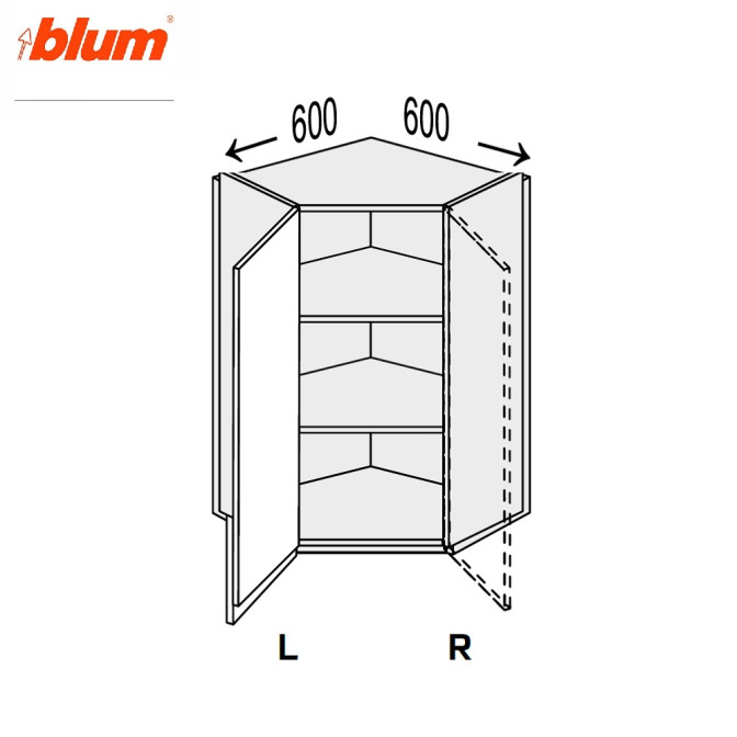Кухонна секція Міленіум верхня Кут В 45° 600х600/900 1дв Pro Blum Ліва ML-596W/9003L MiroMark