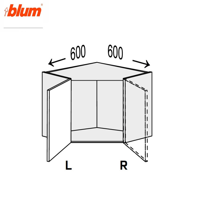 Кухонна секція Міленіум верхня Кут В 45° 600х600/450 1дв Pro Blum Права ML-393W/9003R MiroMark