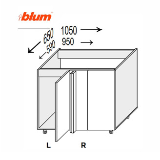 Кухонна секція нижня Міленіум Кут Н 90° 1050х650/820 1дв Pro Blum Ліва ML-096W/9003L MiroMark