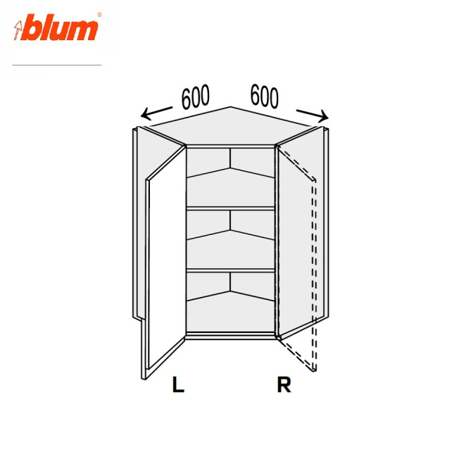 Кухонная секция Миллениум верхняя Угол В 45° 600х600/720 1дв Pro Blum Левая ML-496W/9003L MiroMark