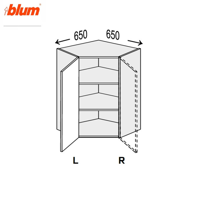 Кухонная секция Миллениум верхняя Угол В 45° 650х650/720 1дв Pro Blum Левая ML-493W/9003L MiroMark