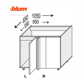 Кухонная секция нижняя Миллениум Угол Н 90° 1050х650/820 1дв Pro Blum Правая ML-096W/9003R MiroMark
