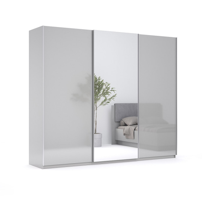 Шкаф-купе с зеркалом 2,5х2,1 Меги / Megy Глянец Шиншила Серая MiroMark MG-25-GG