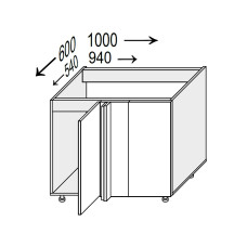 Кухонна секція Глорі нижня кут Н 90° 1000х600/820 1дв GL-098W/01 MiroMark
