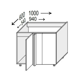 Кухонная секция Глори нижняя угол Н 90° 1000х600/820 1дв GL-098W/01 MiroMark