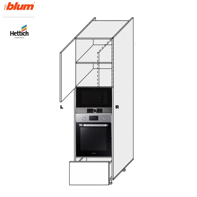 Кухонная секция Пенал Миллениум 60ПДМ1ШХ/2140 Духовка  +  Микроволновка Pro Blum  +  Hettich Правая ML-766W/9003R MiroMark